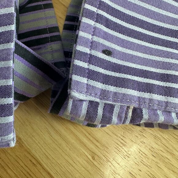 Robert Graham Men's L Gray Black Purple Striped Contrast Cuff Button Down Shirt‎ - Picture 10 of 11